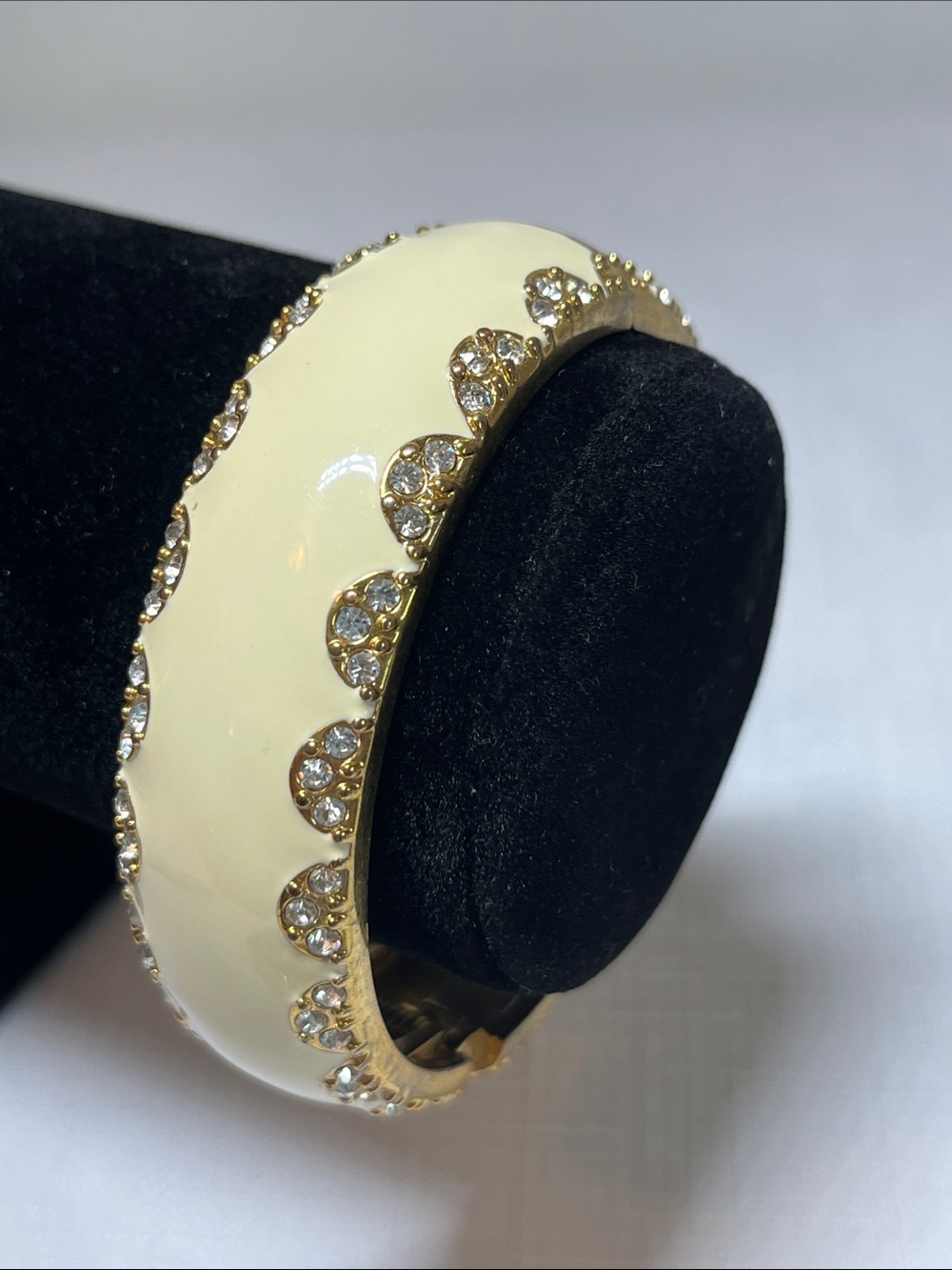 Cream Enamel Scallop Crystal-Accent Bangle Bracelet -